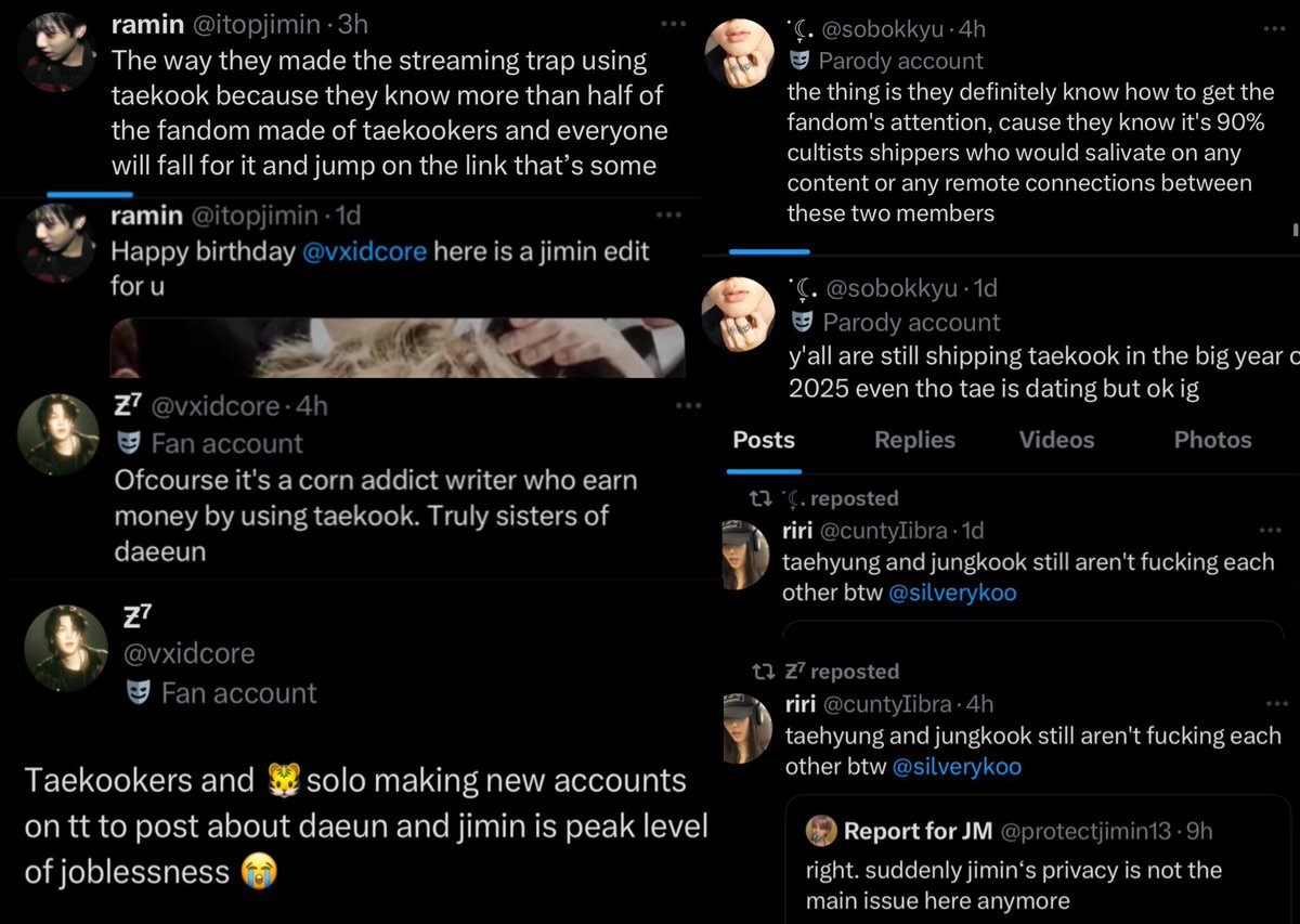 vsecurevv's tweet image. the concept of calling it “fake” when their closest moots are other diets like bratzzmin and vxidcore who protect accounts wishing dth on 🐯, shade 🐯 on main and engage with other solos/antis
you can drop the fake ot7 act !