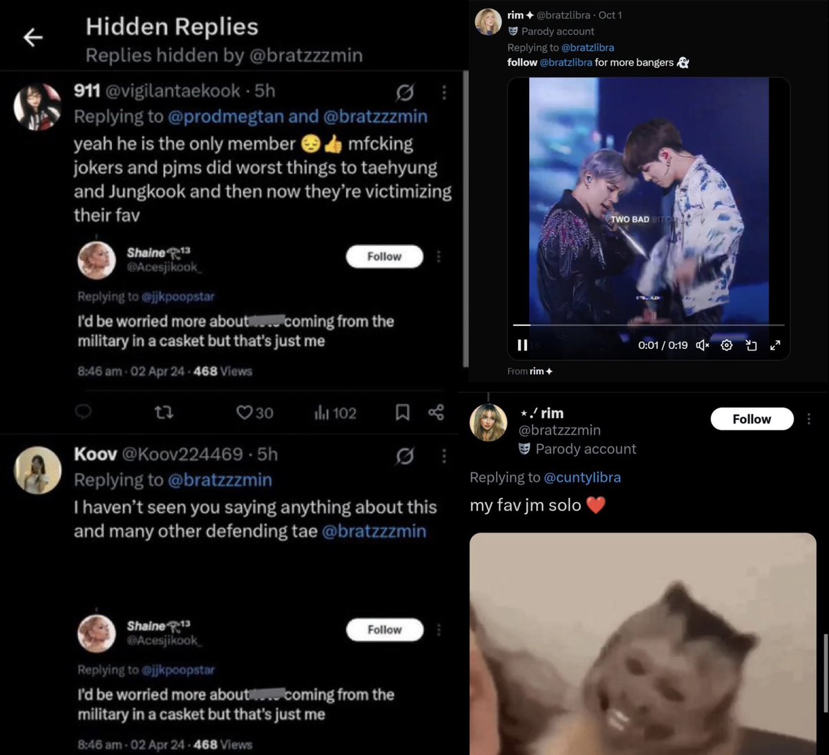 vsecurevv's tweet image. the concept of calling it “fake” when their closest moots are other diets like bratzzmin and vxidcore who protect accounts wishing dth on 🐯, shade 🐯 on main and engage with other solos/antis
you can drop the fake ot7 act !