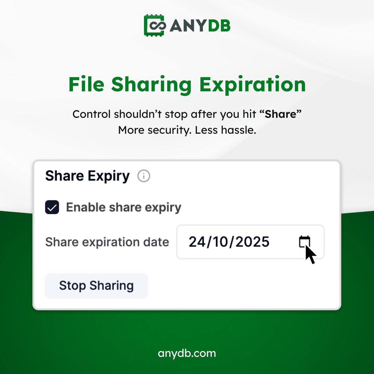 anydbcom's tweet image. New: File Sharing Expiration in AnyDB 🔒
✅ Set expiration dates for your shares.
✅ Keep data secure and time-bound
✅ No more forgotten or outdated links
Flexible, secure, and built to give you full control.
#AnyDB #DataSecurity #Productivity