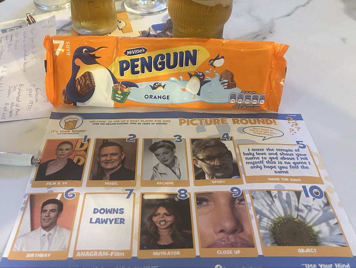 spursangela1's tweet image. Sadly couldn’t make in 4 #PubQuiz wins in a row😢but we did p-p-pick up a p-p-packet of P-P-Penguins🙂…we came 2nd with 39 points (3rd got 35 and 1st got 42)! Very proud of myself for getting this one though…’What is the only nationality in the world which is a palindrome?’🤷🏻‍♀️😉
