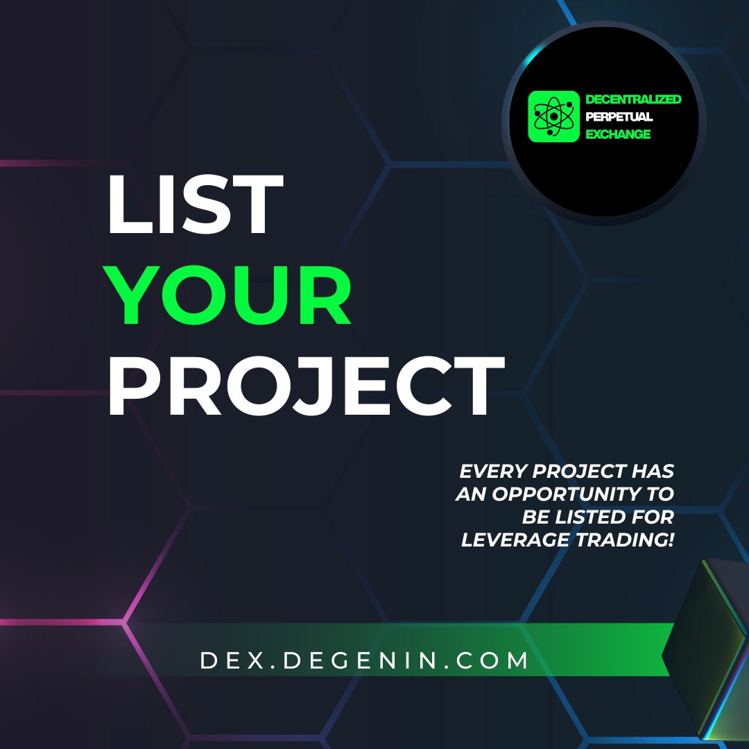 DegenPerpDex's tweet photo. DEX | ANNOUNCEMENT
New Alpha section on our Decentralized Perpetual Exchange!  We're adding 30+ coins daily to our listing, with potential for Perpetual Trading with leverage.

✅Bring your communities together, because your strength matters! Community voting decides which coins get listed for Leverage Trading—more votes, higher chances!

🔗Alpha coins: https://t.co/H4YIlSn4By
🔗Spot Trading: https://t.co/dSzdvmeGI9
🔗Leverage Trading: https://t.co/CG0Ms4rzY1

Want your project listed? Email us: collab@degenin.com