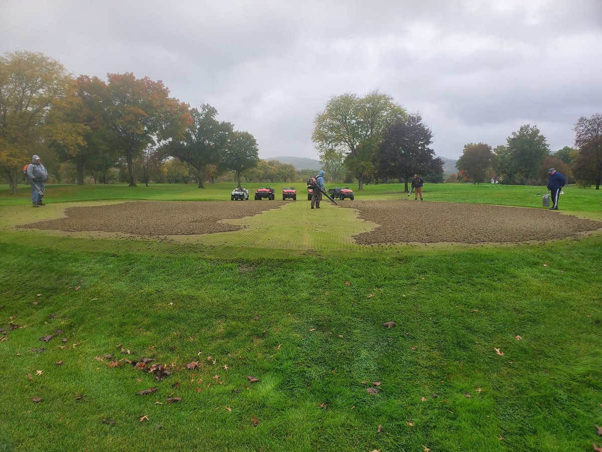It certainly wasn't the greatest day for aeration, but the crew worked hard through the light rain!