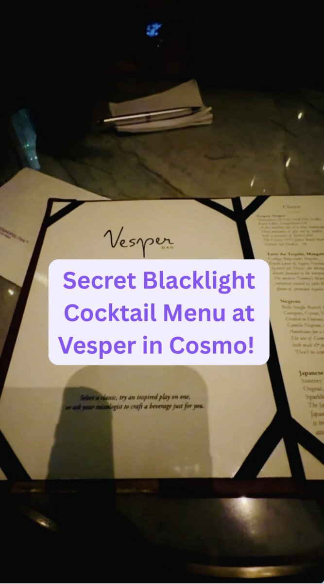 MarieRoseCreate's tweet image. Secret UV light Cocktail Menu at Vesper Bar in Cosmo Las Vegas! youtu.be/wYURdMxgdDg?si… via @YouTube #Vegas #LasVegas #VegasStrip #Cosmopolitan #CosmopolitanLasVegas #VesperBar #Vesper #Cocktails #CraftCocktails #LasVegasBars #HiddenMenu #SecretMenu #VegasTravel #VegasTips