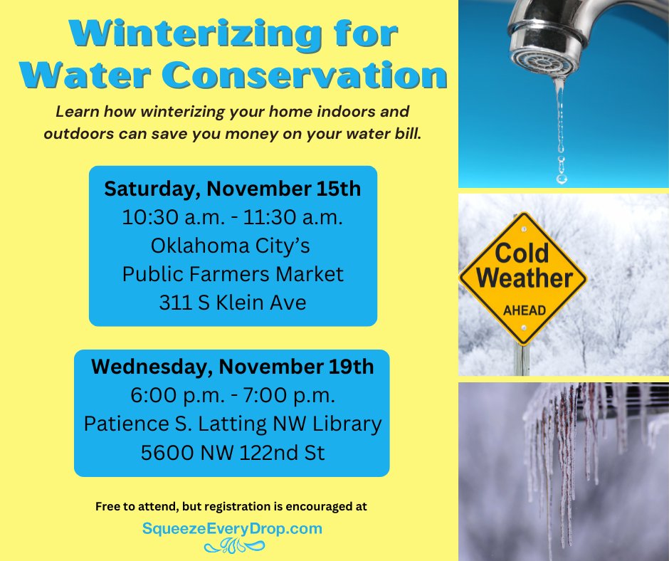 It may still be warm out, but winter will be here before you know it! Get your home and landscape ready for cooler temps with one of our winterizing workshops. More info and registration here: okc.gov/Services/Water…