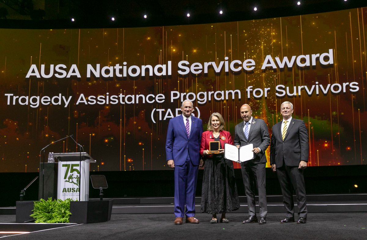 TAPSorg's tweet photo. We’re honored to receive the 2025 National Service Award from @AUSAorg, recognizing over 30 years of service to the families of America’s fallen heroes.
This award belongs to our entire #TAPSFamily — survivors, mentors, volunteers &amp; supporters. 💛 #AUSA2025 https://t.co/CcMsIdPURn
