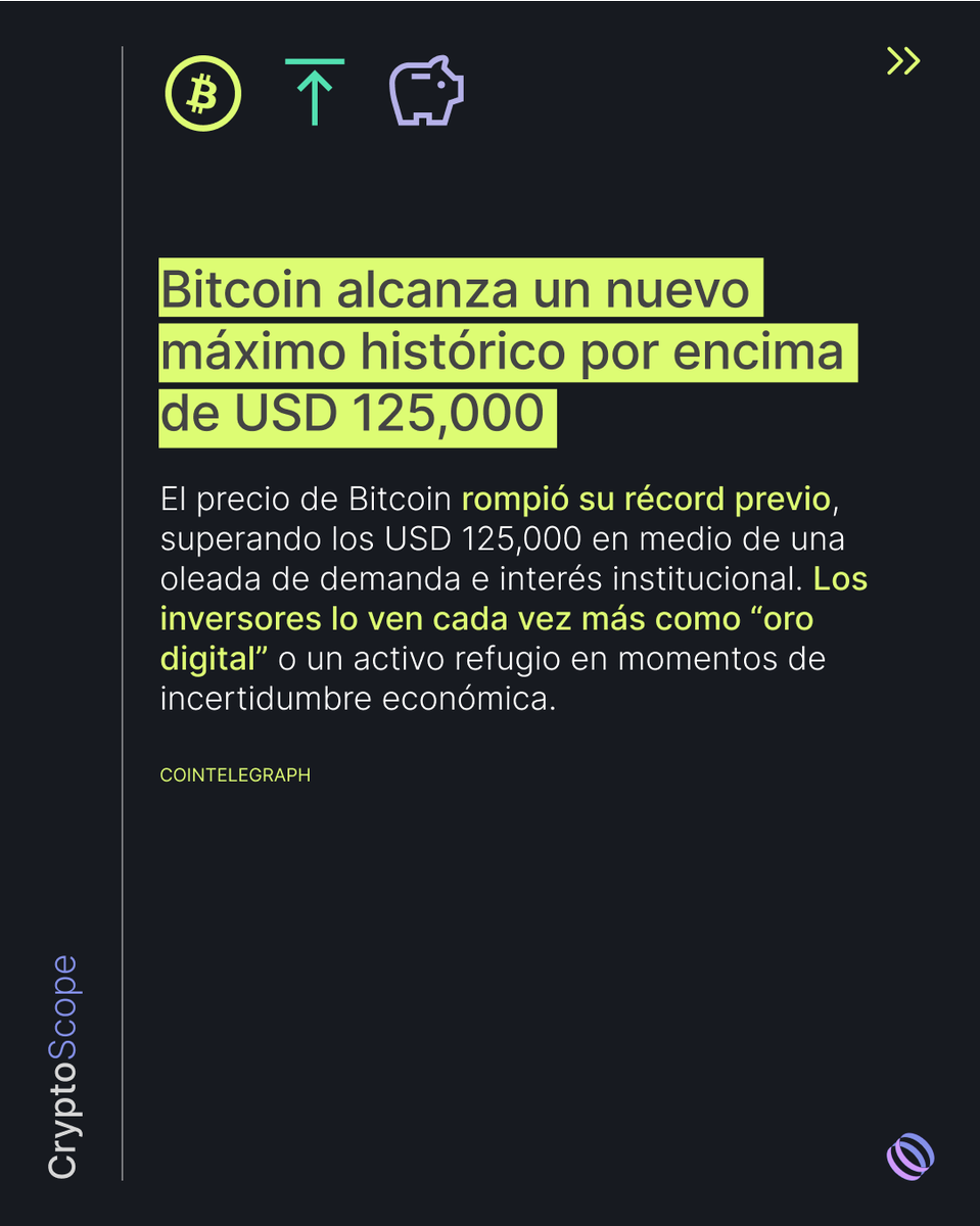 orbi_finance's tweet image. Crypto Scope Weekly 🌍

💰 Los ETFs cripto marcan récord, atrayendo casi $6 mil millones de USD en inversión.

📈 Bitcoin alcanza un nuevo máximo histórico, superando los $125,000 USD.

🇧🇷 Mineros de criptomonedas llegan a Brasil, aprovechando el exceso de energía limpia.…