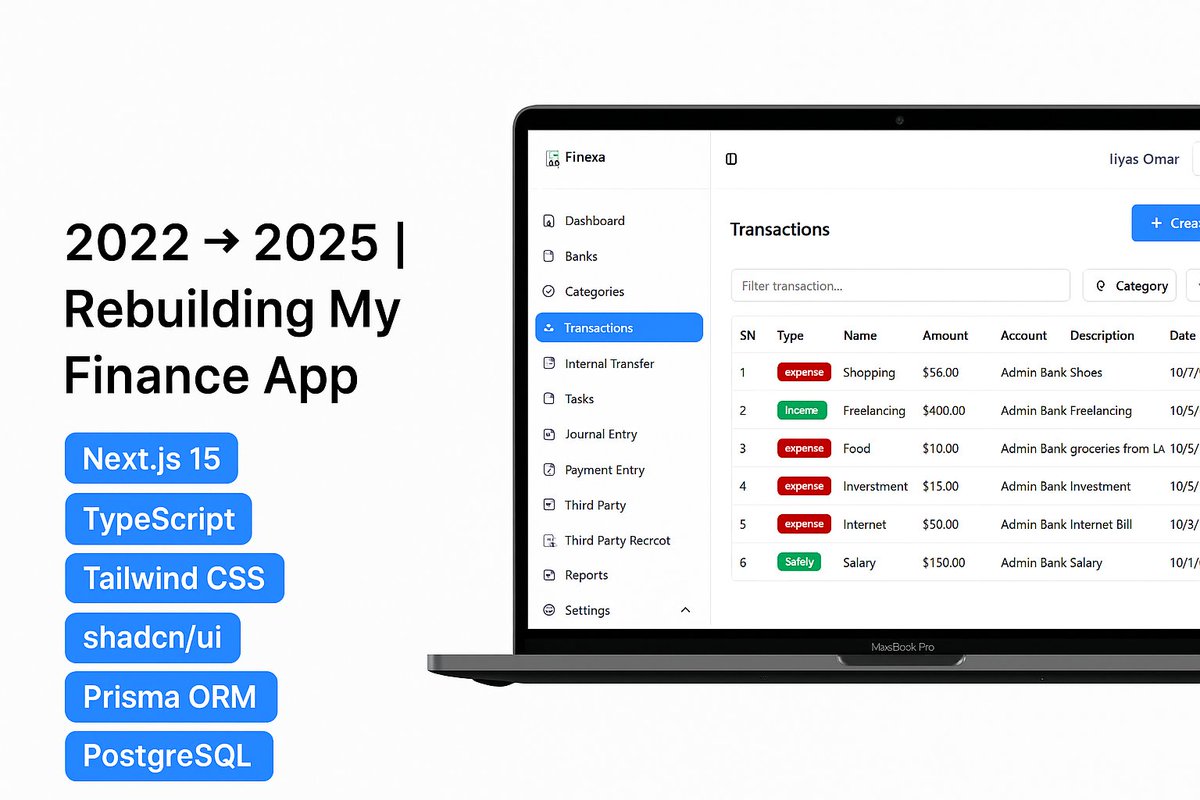 ilyashaile's tweet image. 🚀 2.5 years later, I’m rebuilding my finance app
Back in 2022, I built it with Next.js 13 and TypeScript.

Now I’m upgrading to Next.js 15, Typescript, Prisma ORM &amp;amp; PostgreSQL, adding Receivables, Payables, Reports, Charts &amp;amp; more.

#Nextjs #TypeScript #WebDev #SaaS #React