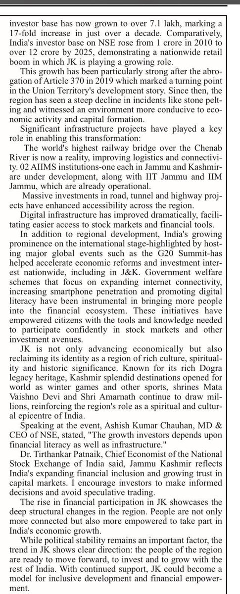 Decade of Growth: Jammu &amp; Kashmir Shines!
J&amp;K's CAGR &gt; 🇮🇳 National Avg across sectors — a silent economic revolution! 
📊 Stock market investor growth in J&amp;K has also outpaced the national average. Financial literacy &amp; market participation are rising! 📈 <a href="/NSEIndia/">NSE India</a>