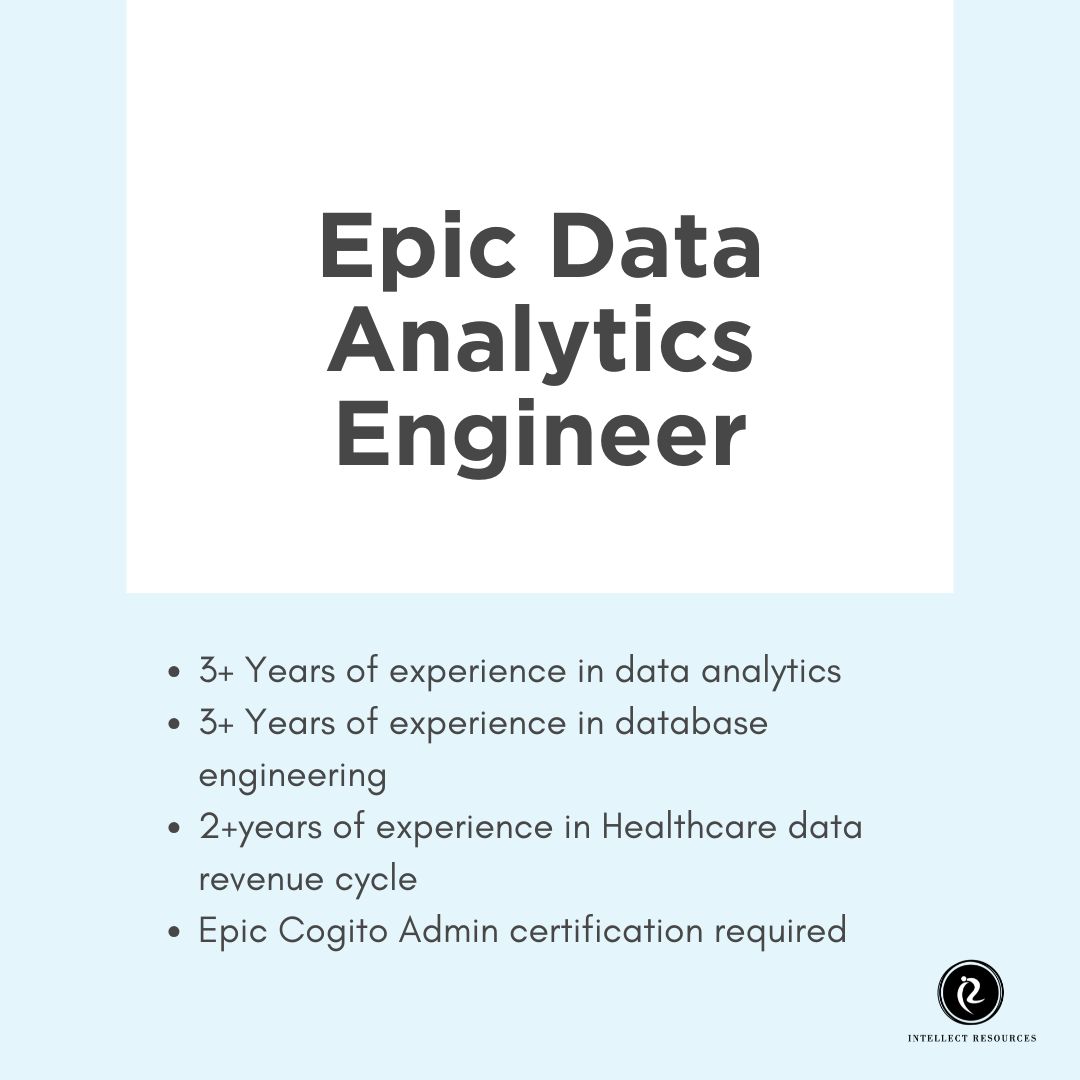 WeSpeakHIT's tweet image. Intellect Resources seeks an Epic Data Analytics Engineer to transform Epic EHR data into actionable insights. Join the team and make a healthcare impact. Apply now. bit.ly/4mUkesZ
#EpicAnalytics #HealthcareIT #DataEngineering