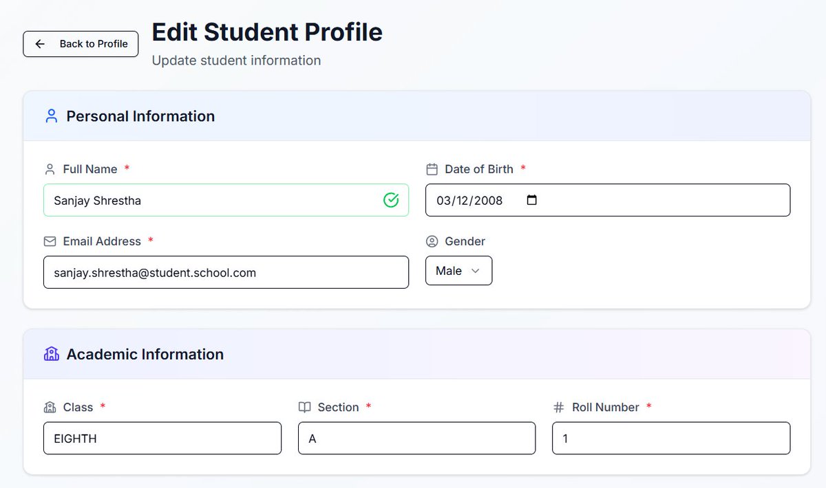 n3stxdev's tweet photo. #LUD16 Today, I implemented the Student Management feature for sms-app: backend APIs for view/edit/delete/pagination; frontend with gradient profile, real-time edit form, and searchable/sortable/paginated table. #LearningUtsav2025 #FestivalOfLearning #microservices https://t.co/WxgkLwKcBx