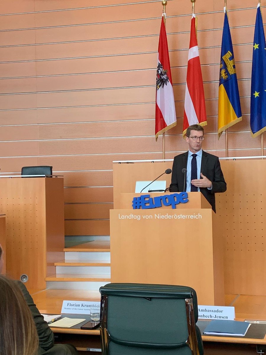 DKambVIENNA's tweet photo. Great pleasure to open the 🇩🇰-🇦🇹 youth conference #LetstalkEurope in St. Pölten today on occasion of Danish #EU Presidency 🇪🇺 #EU2025DK . Youth engagement is key to the future of our democracies & in focus during our presidency. We wish all participants fruitful exchanges!🇩🇰🇪🇺🇦🇹 https://t.co/IbS4VZv84C