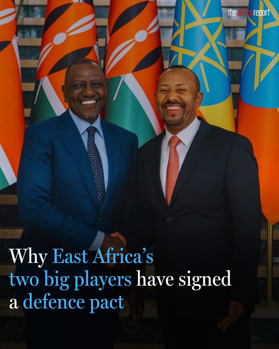 HUGE deal for East Africa! 🇪🇹🤝🇰🇪 After decades as regional opposites, Ethiopia &amp; Kenya have signed a landmark defense pact, putting the two counties closer than ever.