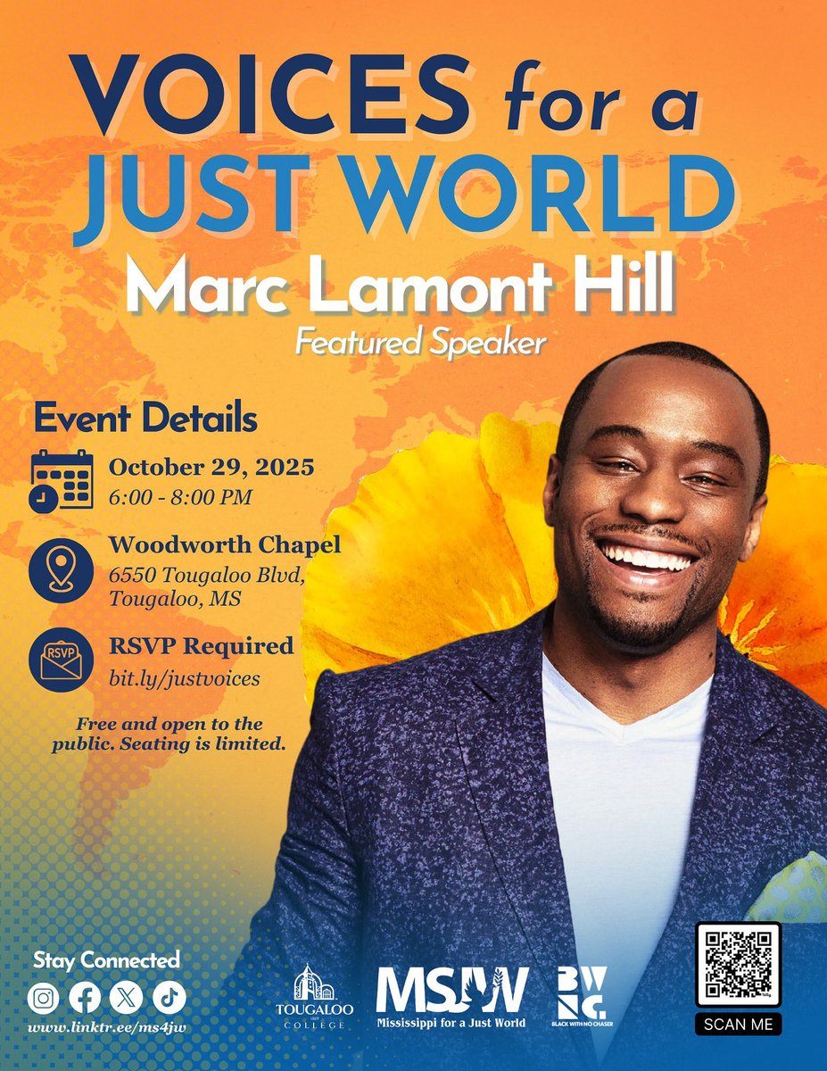 Black With No Chaser is Excited to collaborate with Mississippi for a Just World and Tougaloo College for the launch of our lecture series Voices for a Just World to bring Minds like Marc Lamont Hill to Mississippi to engage on current events, history &amp; our future. <a href="/BlackNoChaser/">Black With No Chaser</a>