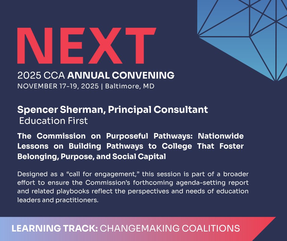 Complete College America is excited to welcome <a href="/ed1stconsulting/">Education First</a>'s Spencer Sherman to NEXT: The 2025 CCA Annual Convening in Baltimore, MD, November 17-19. 

Register today: web.cvent.com/event/5f4aa210…