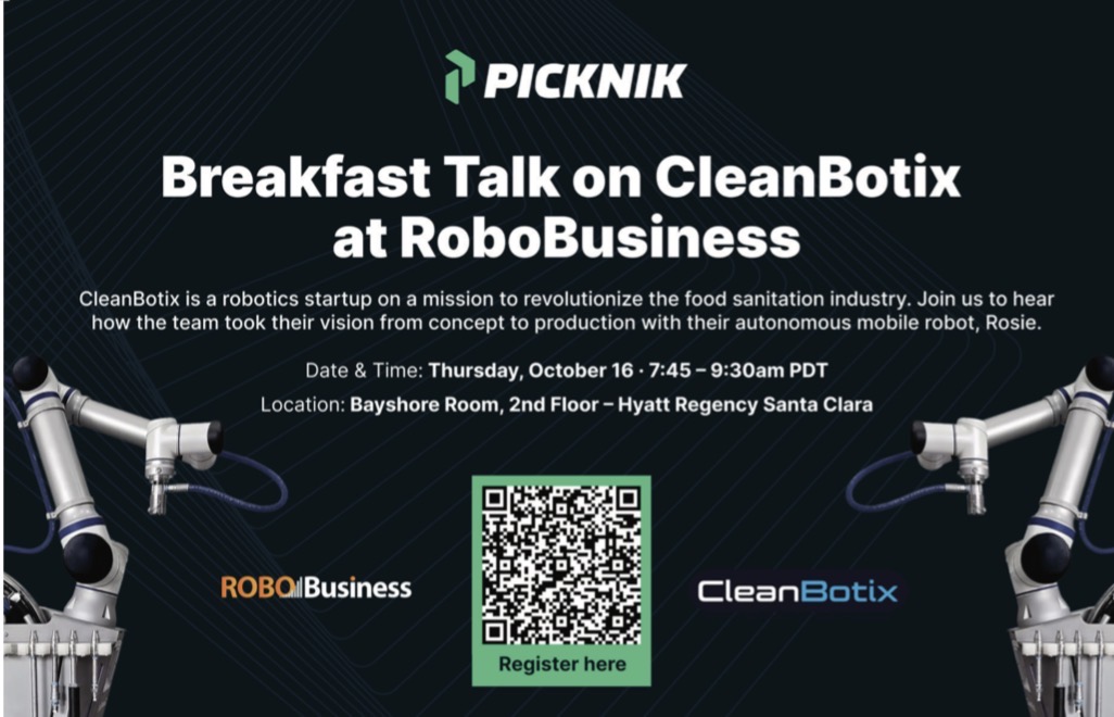 PickNikRobotics's tweet image. We’re hosting a free hands-on workshop at #RoboBusiness!
Join us to explore CleanBotix, the robotics startup transforming food sanitation — and see how we helped build their autonomous cleaning robot, Rosie.

Learn more here: eventbrite.com/e/breakfast-ta…

See you there!!!