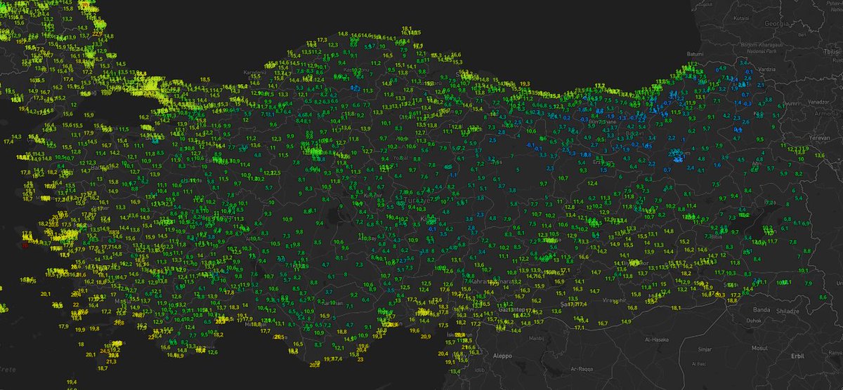 Anlık sıcaklıklar
kuzeydoğu Anadolu çok soğuk
bir çok istasyon sıfırın altında.

<a href="/wstatmap/">wstatmap</a> #HavaDurumu