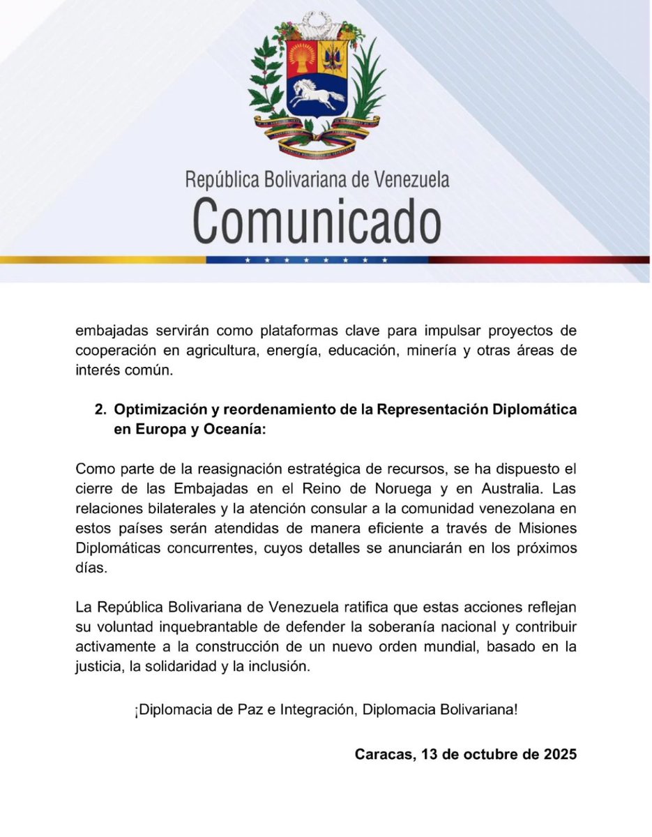 The Venezuelan regimes’s reaction to Maria Corina Machado being awarded the Nobel Peace Prize is… to close down it’s embassy in Oslo.
