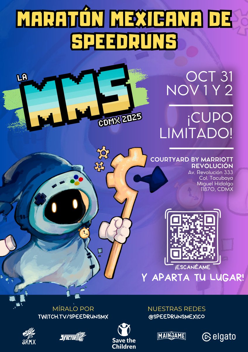 ¡Ya está disponible el horario oficial de la MMS CDMX 2025! 

Revisa el link completo y descubre cuándo correrán tus juegos favoritos.  

Horario: horaro.org/mmscdmx/mmscdm…
Registro: forms.gle/4b5Z9WeSGPguBc… 

#MMSCDMX #SpeedrunsMX <a href="/SaveChildrenMx/">SavetheChildrenMx</a> <a href="/elgatoES/">Elgato ES - LATAM</a> <a href="/sfactorgaming/">Smash Factor</a>