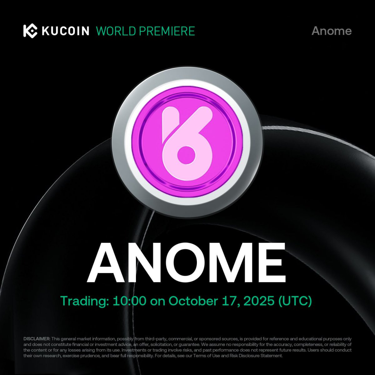 KucoinIndia's tweet photo. 💎Anome (ANOME) KuCoin पर लिस्ट हुआ! विश्व प्रीमियर!
🤑डिपॉजिट करें
🚀ट्रेड करें ANOME/USDT: 17 अक्टूबर 2025 को 15:30 IST
👉 लिस्टिंग विवरण! https://t.co/XM2dNcukNp
#KuListing https://t.co/8si3YbWLPe