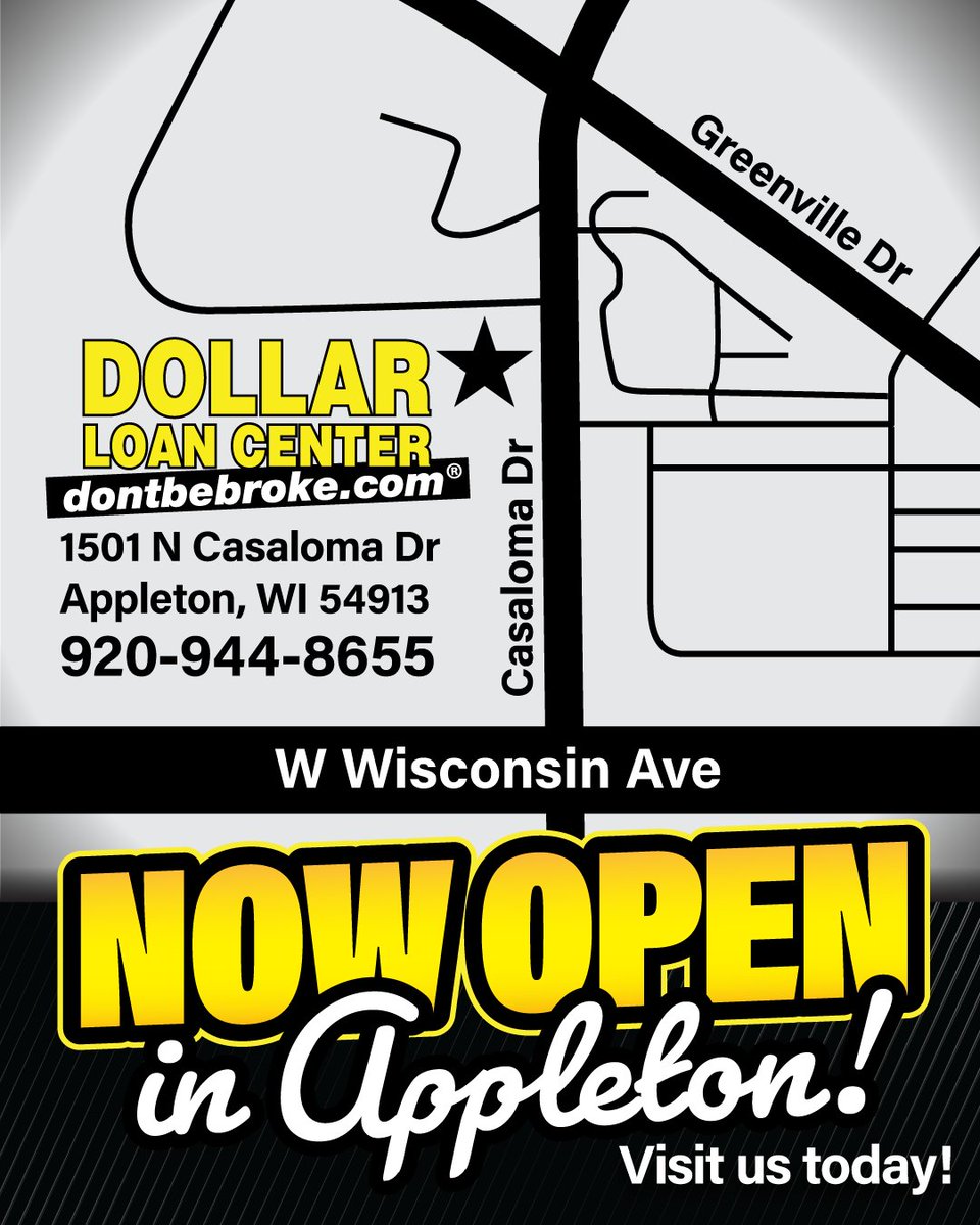 We've arrived in 📍Appleton, WI! Our 3rd Wisconsin location is now open at 1501 N Casaloma Dr. 
Stop by and see how we make loans simple and stress-free!👍
