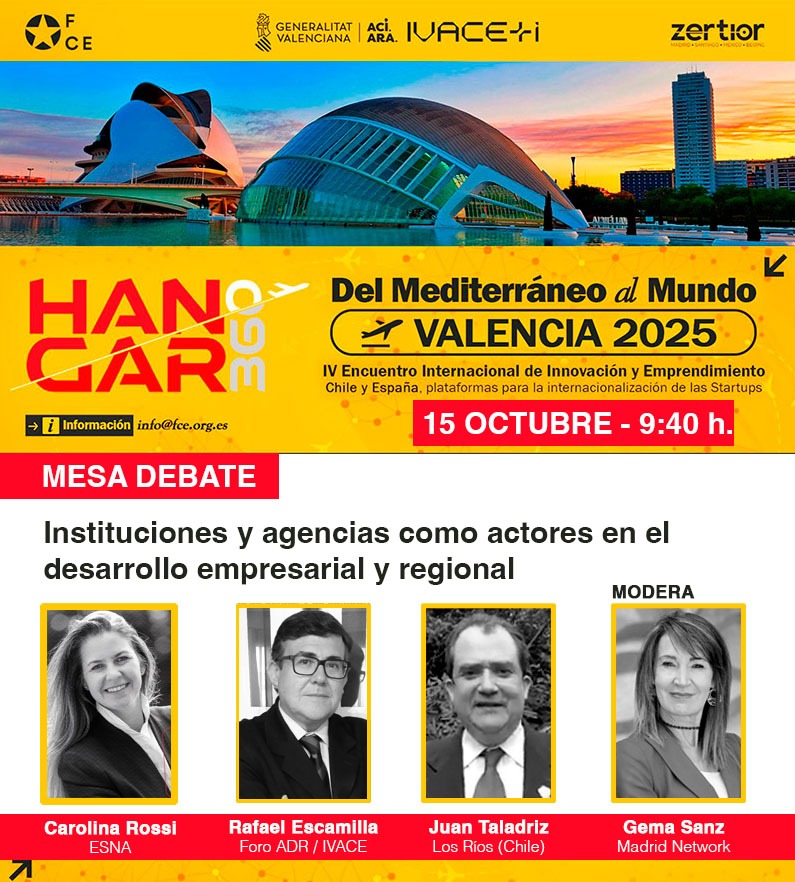 🚀.<a href="/MadridNetwork/">Madrid Network</a> en #Hangar360 #Valencia  impulsado por <a href="/FundChileEspana/">FundaciónChileEspaña</a>  y <a href="/GVAivace/">IVACE+i</a> 
Modero la mesa “Instituciones y agencias, actores del desarrollo regional”🇪🇺  ESNA, IVACE +i <a href="/FOROADR/">FORO ADR</a> 
🇨🇱 JRegión de Los Ríos #Chile. 
 3 acentos, para hacer que la #innovación despegue. 🚀
