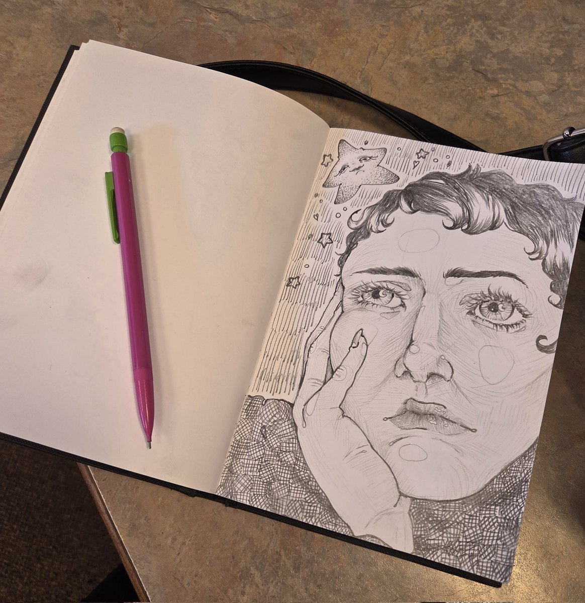 DecomposingThe's tweet photo. I'm still alive woopwoop!
Work has been a bit slow, so I snuck my sketchbook in rehehe https://t.co/2IN4qyUVzL