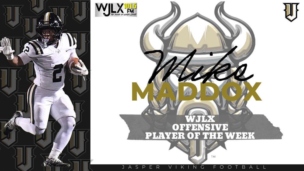 Congratulations to our Senior Wide Receiver Mike Maddox for being the WJLX Player of the Week!! 
Great Job Mike!!🖤💛⚔️
#JHS #VikingFootball #WJLX #POTW #MikeMaddox