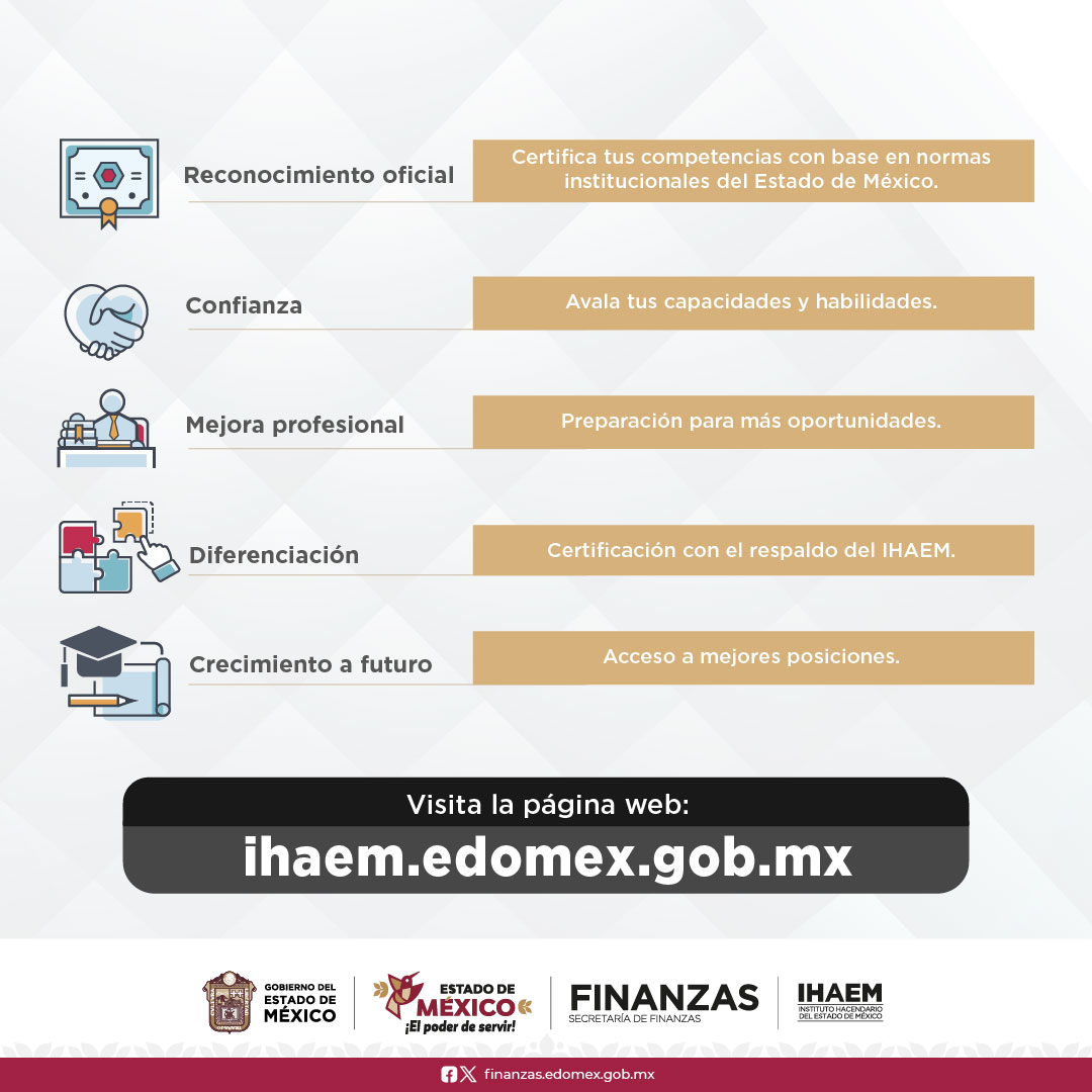 ¿Sabías que certificarte eleva la calidad de tu labor como servidor público?
Conoce las razones para certificarte y fortalece tus competencias profesionales.

👉 Infórmate sobre el proceso aquí: bit.ly/42j0Eh8 o comunícate al número: 722 236 0540.
#IHAEMCercaDeTi