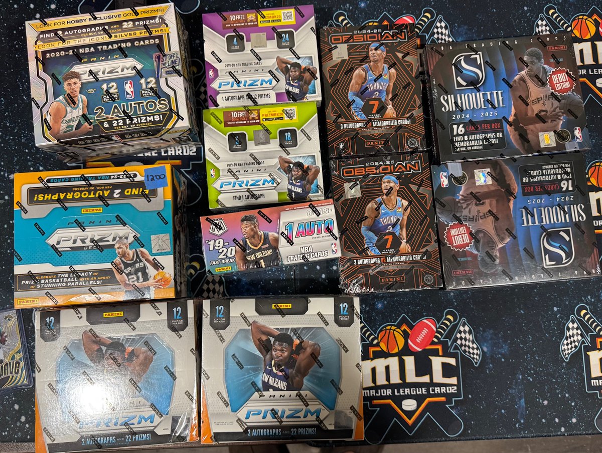 CardzMajor's tweet photo. Going out of business sale on loose boxes!!! Deals on multiples, take everything pictured for $8500. 

Priced on lists from top to bottom, left to right (sure most can match them up to pics anyways).
#sportscards #collect #thehobby #deals #prizmnfl #groupbreaks #nflcards #footballcards
