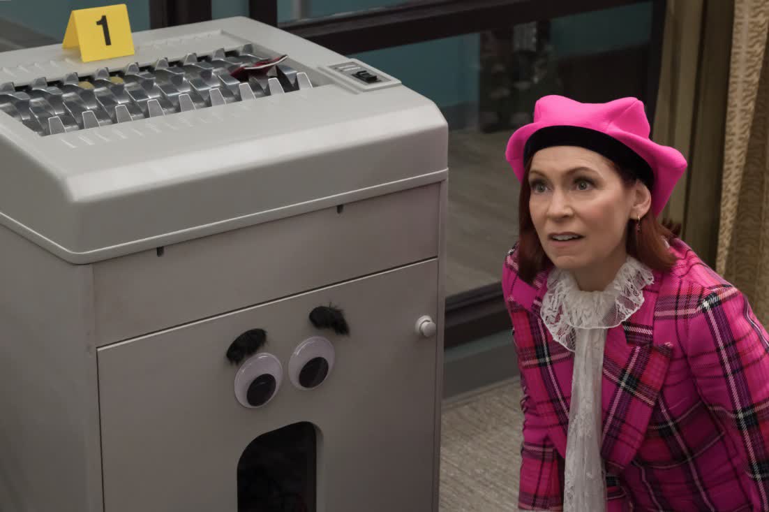 fansplain's tweet image. A googly-eyed shredder, an improv lesson, and a murdered late night host who was the a**hole verison of Stephen #Colbert added up to an #Elsbeth Season 3 Episode 1 that was SO much fun. More on that HERE: fangirlish.me/4q3iXCl