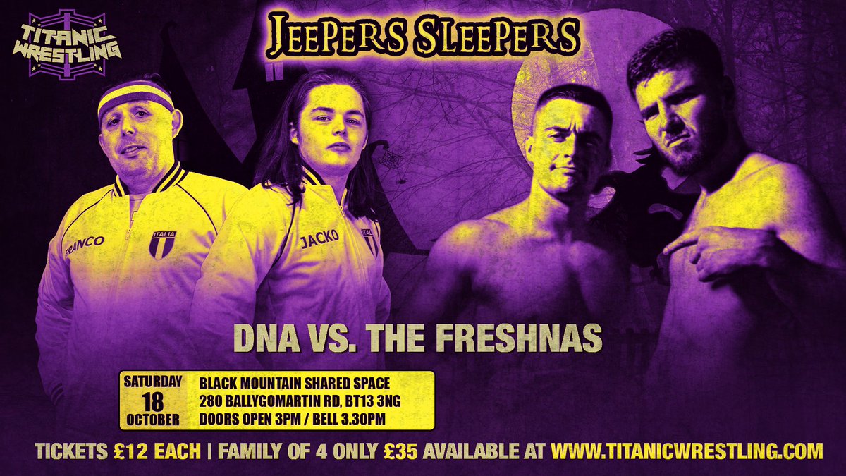 The Freshnas Accept the Challenge!

This Saturday, October 18th at Blackmountain Shared Space, Martin Steers &amp; Fabio step up to face the father-and-son duo DNA (Franco &amp; Jacko) in tag team action!

🎟 Don’t miss it — grab yours now at titanicwrestling.com
