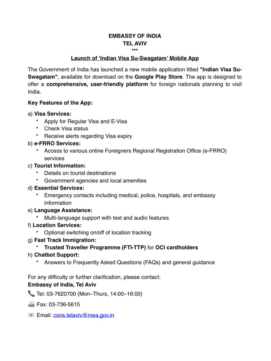Alert: Launch of “Indian Visa Su-Swagatam” Mobile App
