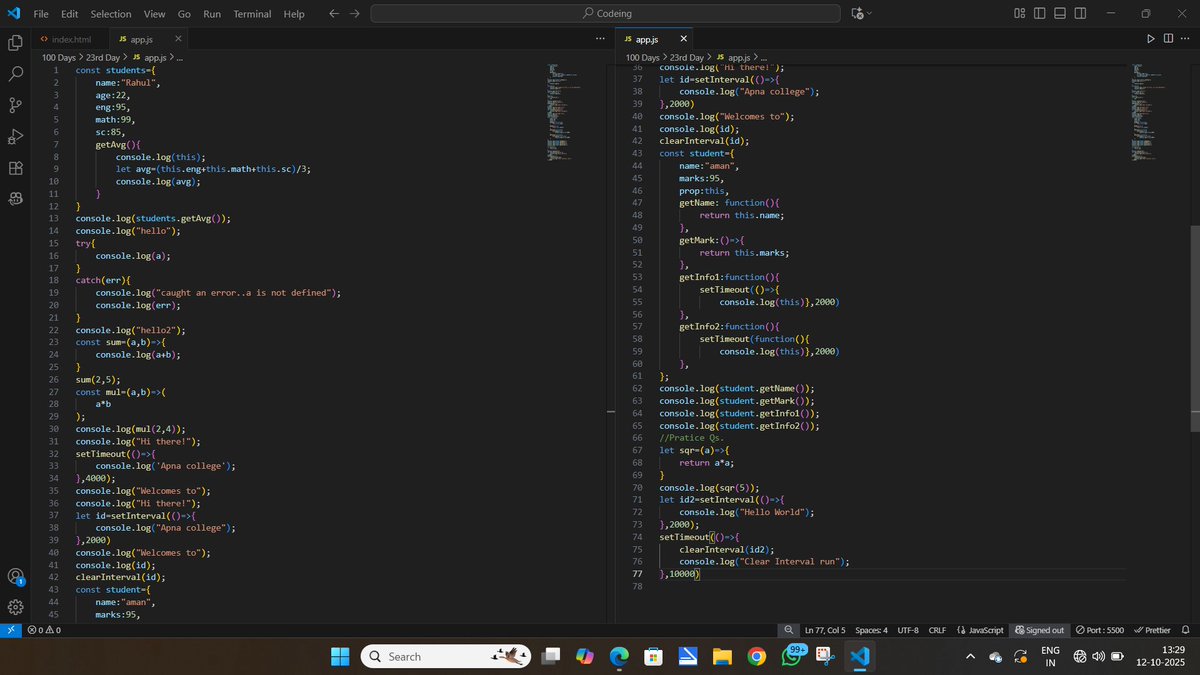 rahulpanda4349's tweet image. Day 22/100✅Started my #100DaysOfCode With Full Stack Development Journey today.              
Today I Completed Arrow Function and Time Interval in JavaScript. And a Practice Questions On it.              
 #Zigbee #100DaysOfCod
