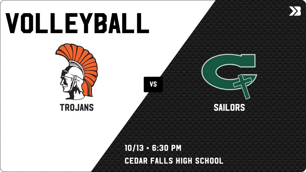 Volleyball (JV1) Game Day! - Check out the event preview for the The Waterloo East Trojans vs The Columbus Catholic Sailors. It starts at 6:30 PM and is at Cedar Falls High School  CFHS Auxiliary Gym. gobound.com/ia/ighsau/vb/2…