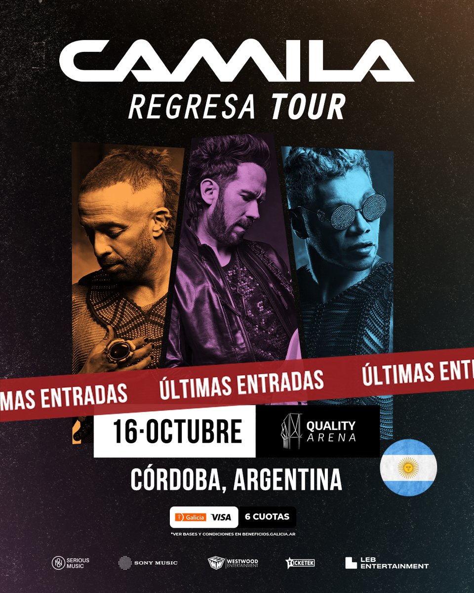 Córdoba, ¡ya casi nos vemos! 🇦🇷🔥
Este 16 de octubre viviremos una noche inolvidable en Quality Arena.
¡Corre por tus entradas antes de que se agoten! 🎶✨

🎟️ Últimos boletos: ticketek.com.ar/camila/quality…

#CamilaRegresaTour #CamilaEnCórdoba