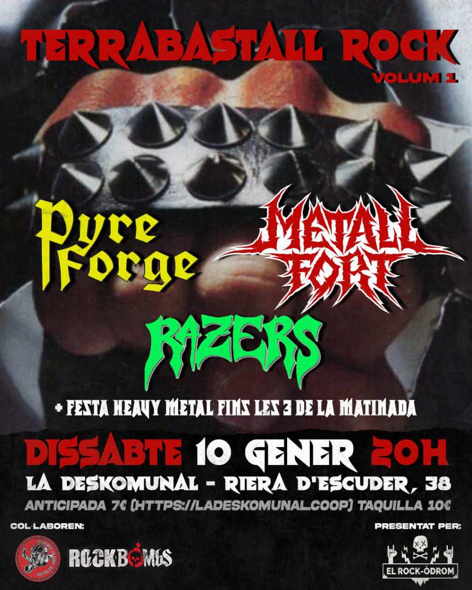 Molt contents de compartir aquest magnífic cartell de "Terrabastall Rock" un  festí de Heavy Metal en el que compartirem escenari amb dos super bandes Razers i Pyre Forge, tot això per celebrar el programa 300 de Cèsar Rojas al Rock-Odrom a Radio Ona de Sants-Montjuïc.