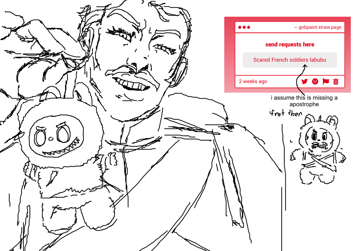 Request 50 - "Scared French soldiers labubu"