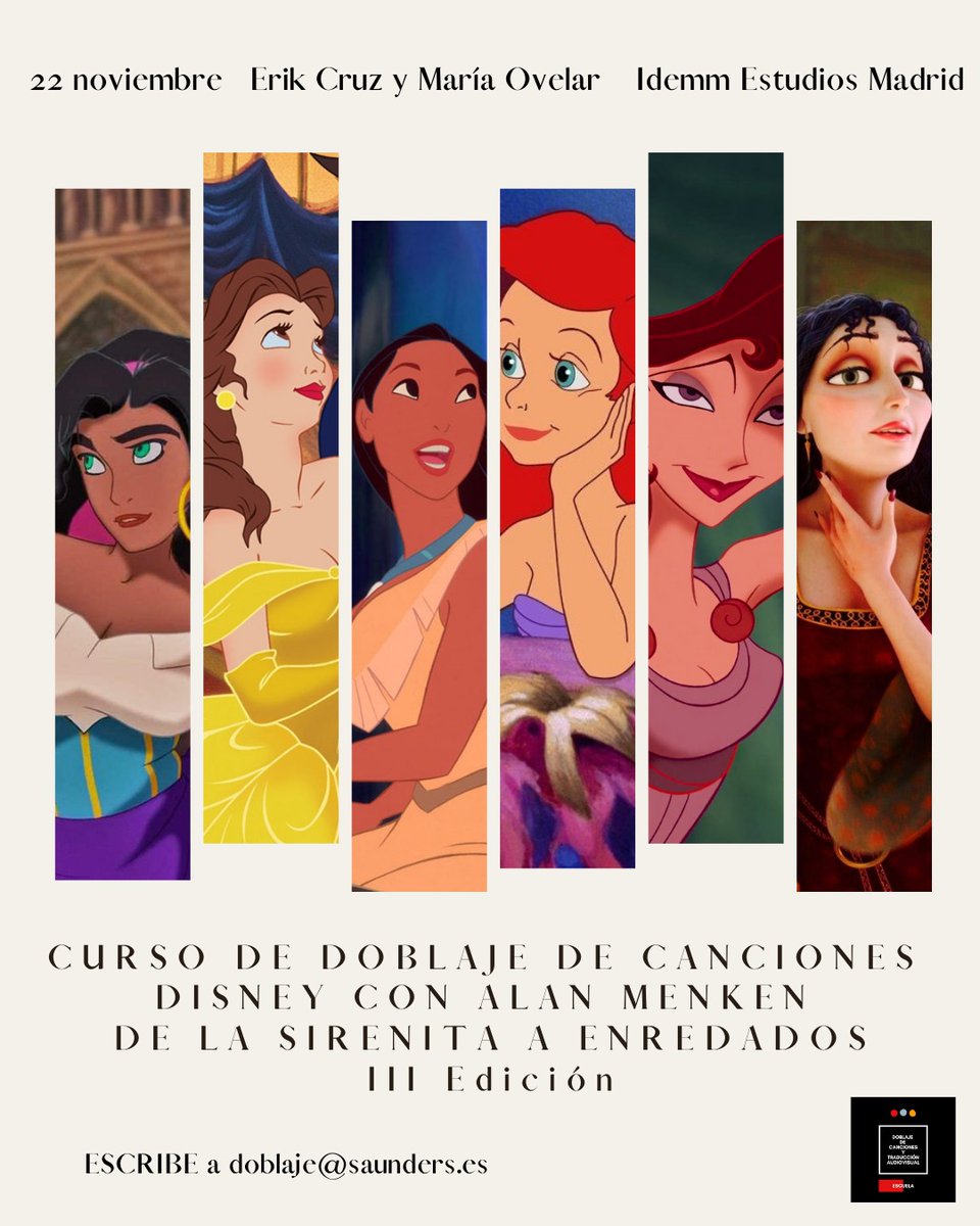 🎶 ¿Te gustaría aprender a doblar las canciones del mítico compositor Alan Menken, autor de La sirenita, Hércules, Aladdin, Enredados...?

👉 Pues apúntate a nuestro Curso de Doblaje de Canciones Disney con Alan Menken: bit.ly/48oBceY

📩 Contacto: doblaje@saunders.es