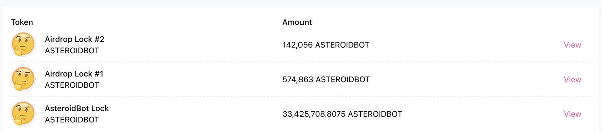 🔒 We’ve just locked another 142,056 $ASTEROIDBOT from Airdrop Farming access sales.
🔗 pinksale.finance/pinklock/bsc/r…

Total locked: 34,142,627 $ASTEROIDBOT ≈ $10,150
We’ll keep burning and locking — step by step, supply gets thinner.

Asteroid keeps building.