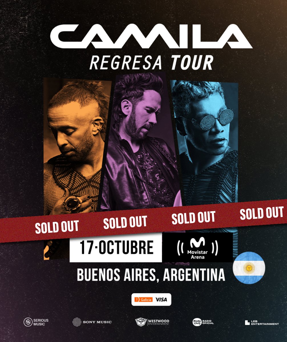 ¡Buenos Aires, entradas agotadas! 🇦🇷❤️‍🔥
El 17 de octubre en el Movistar Arena nos espera una noche inolvidable.
¡Gracias por agotar cada lugar y por todo ese cariño! 🙌🎤

#CamilaRegresaTour #CamilaEnBuenosAires