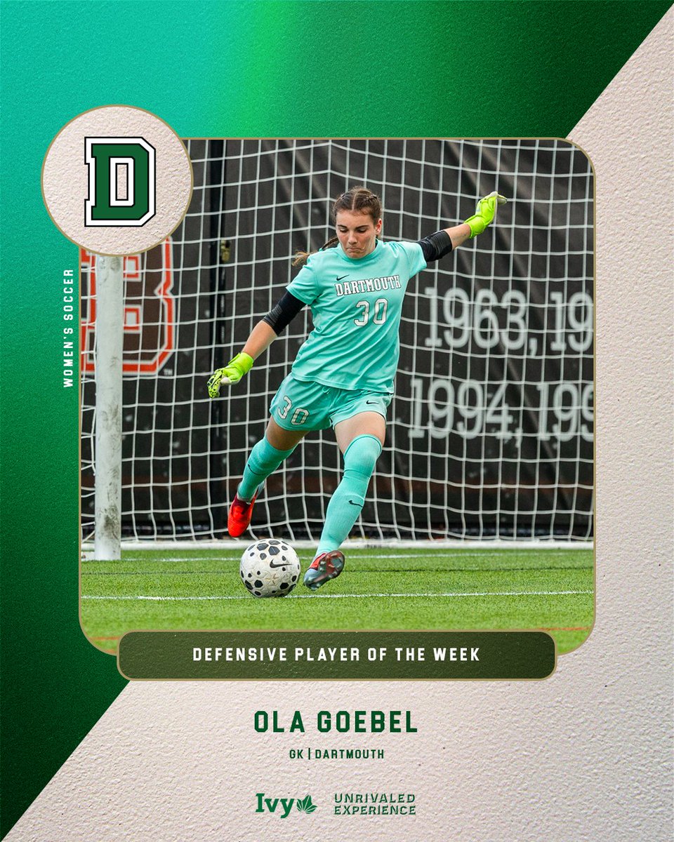 DEFENSIVE PLAYER OF THE WEEK. 🌿⚽️

<a href="/DartmouthWSoc/">Dartmouth Women's Soccer</a> | Ola Goebel