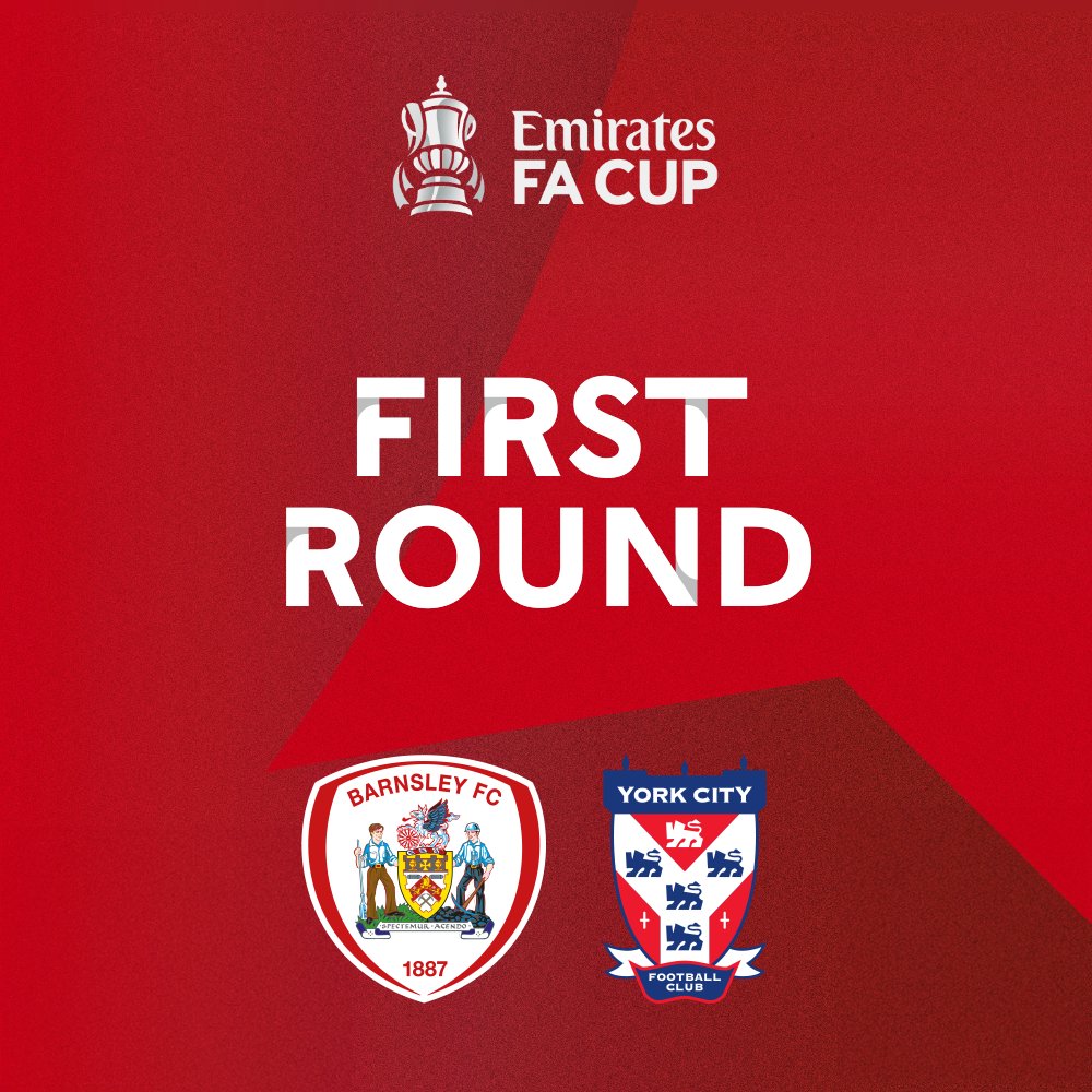 BarnsleyFC's tweet image. We will host York City in the Emirates FA Cup First Round 🏆

This fixture will be played on the weekend of Saturday 1st November. All ticket details will be shared in due course 🎟️