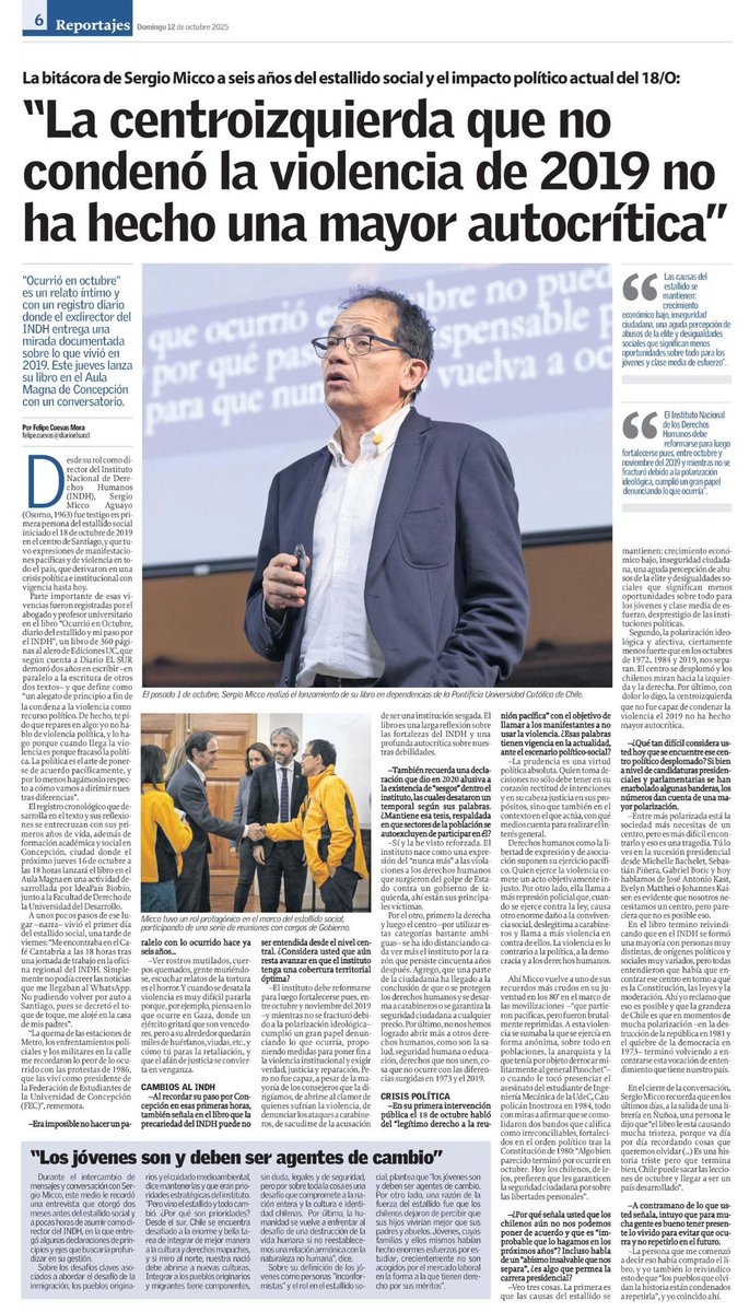 Imperdible esta entrevista de Sergio Micco. A 6 años de la crisis de octubre de 2019, todavía no vemos una reflexión sustantiva de la centroizquierda por haber lesionado la institucionalidad democrática.