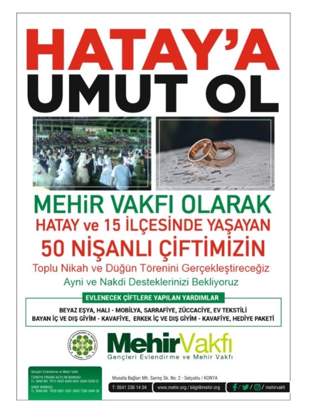 Dostlarım; istikamet bir kez daha Hatay.. <a href="/mehirvakfi/">Mehir Vakfı</a> #aileyılı