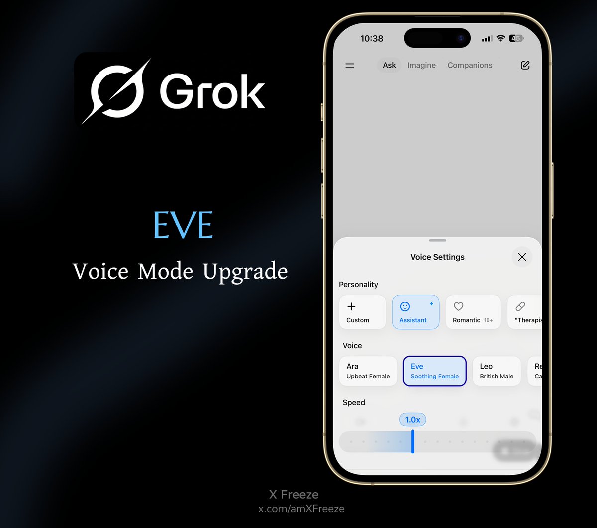 amXFreeze's tweet image. Grok voice mode "Eve" just got a new upgrade
It's the most natural, humanlike conversation I’ve ever had with an AI voice
You need to try it.....
