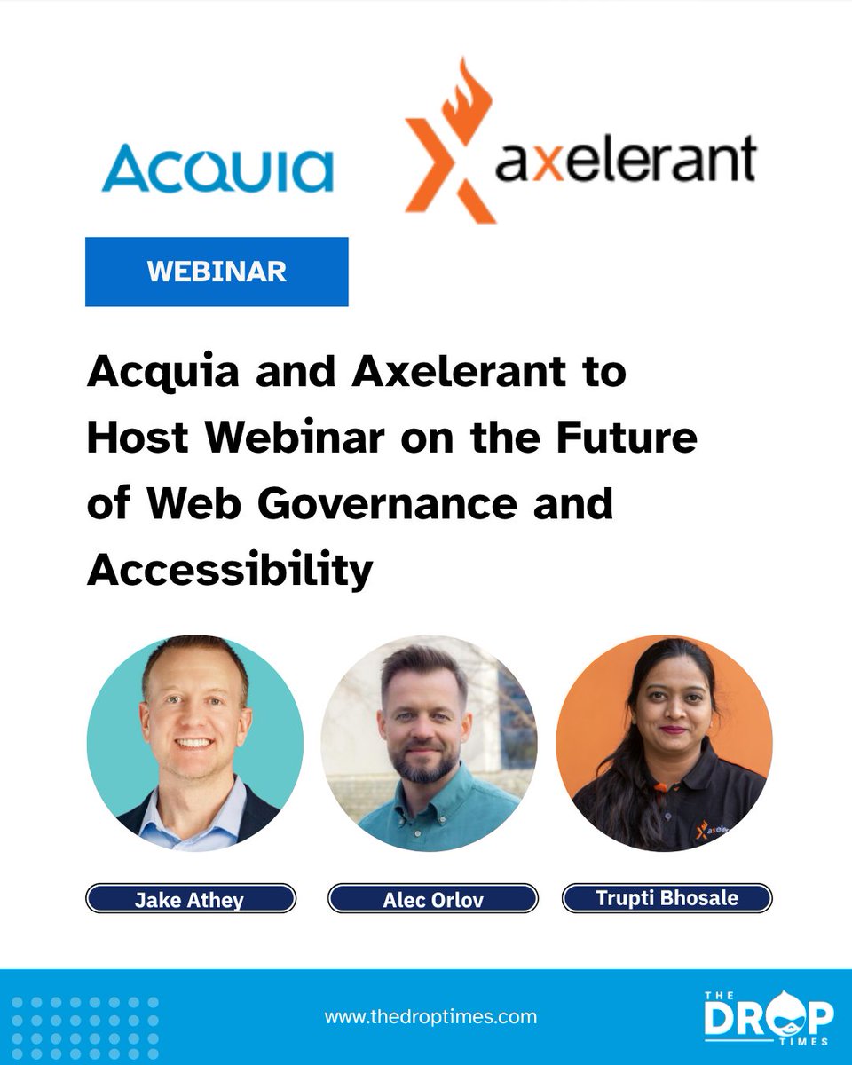 thedroptimes's tweet image. Acquia + Axelerant will host “The State of Web Governance” webinar on Oct 28 — delving into accessibility, performance &amp;amp; compliance. Open to digital teams. 
bit.ly/3KNoQDt 

#WebGovernance #Drupal #Accessibility