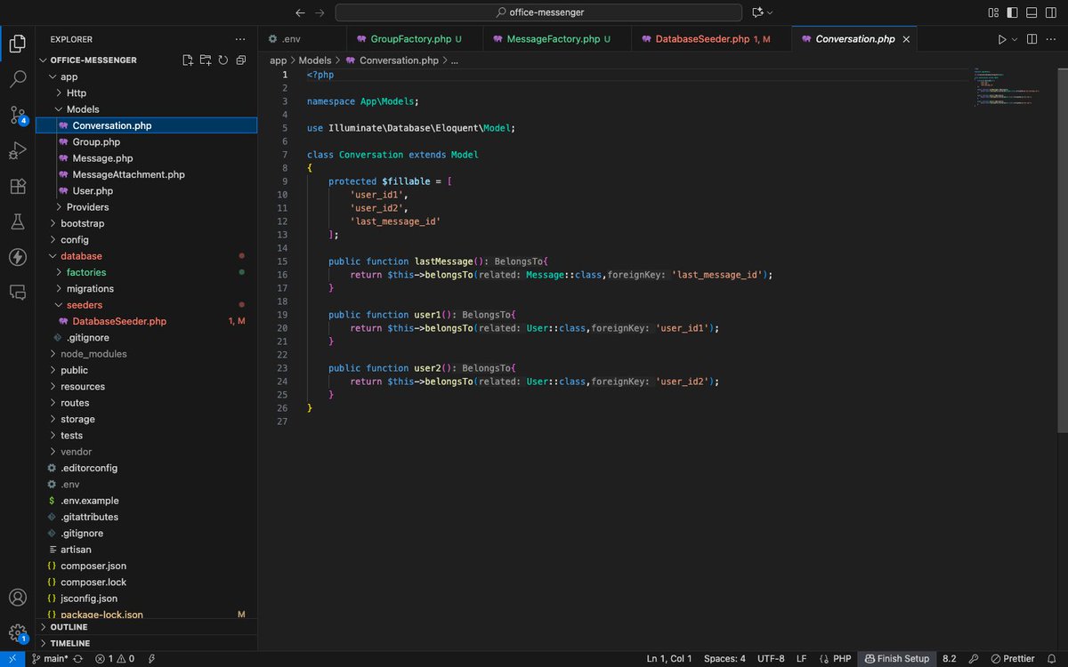 Rishavk62635415's tweet image. Day 19 But first day of building the Office Messenger! Today's victory: The Models are ALIVE! 🥳
I've locked down the core database architecture, ensuring all my Laravel Eloquent relations are done. Real-time experience by Laravel Reverb.
#LaravelDev #CodingLife #React #inertia