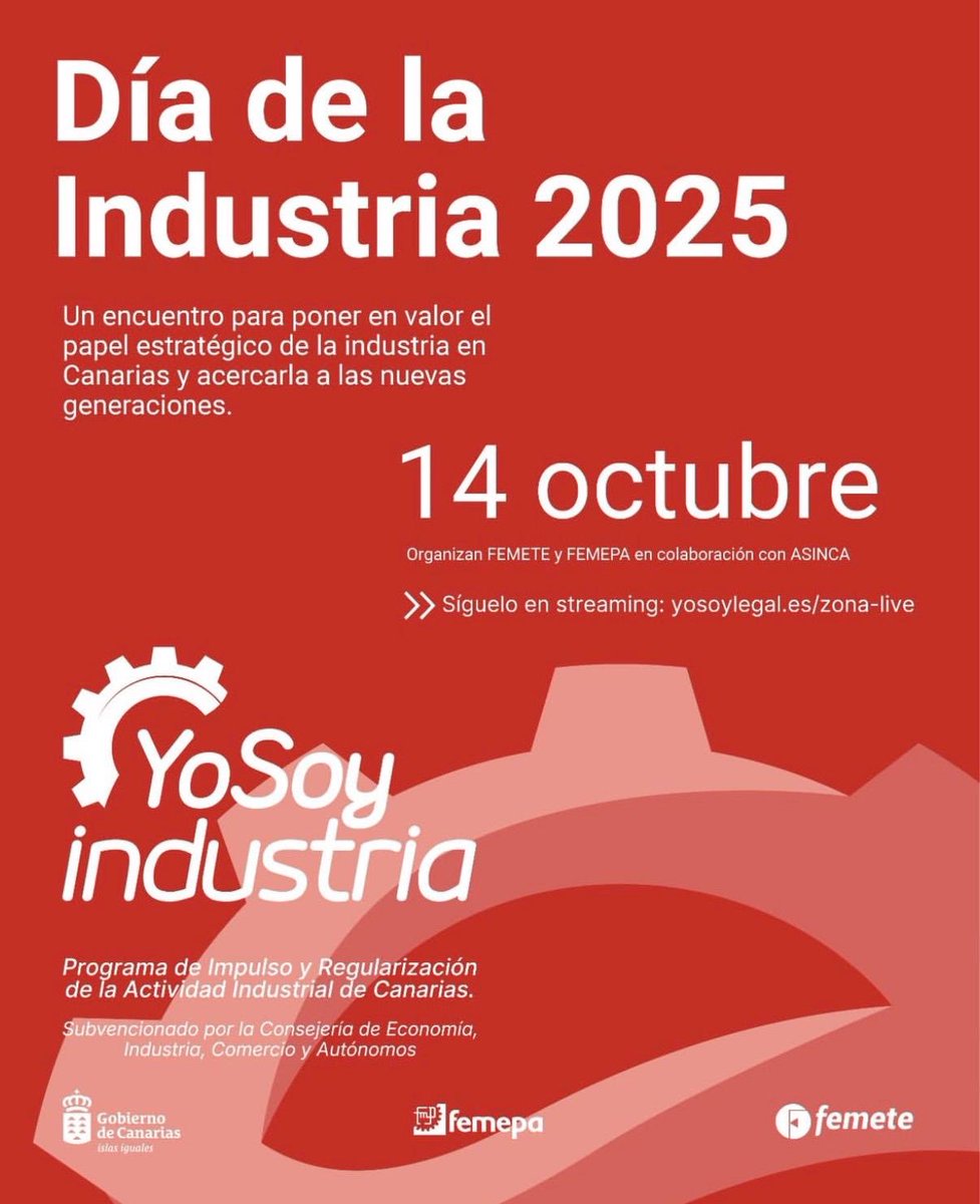 Este 14 de octubre celebramos el #DíadelaIndustria2025 para impulsar la innovación y el talento joven.

🔹 Síguelo en streaming 👉 yosoylegal.es/zona-live
#YoSoyIndustria #IndustriaCanaria