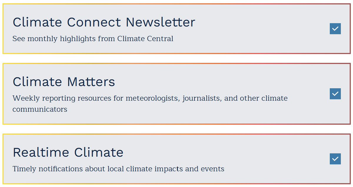 ClimateCentral's tweet image. 🌡Every month, Climate Central breaks down the latest science on climate change in a free monthly newsletter delivering:
▶️Localized climate impact insights
▶️Science-backed updates
▶️User-friendly tools and visualizations
Subscribe today!
climatecentral.org/list-signup