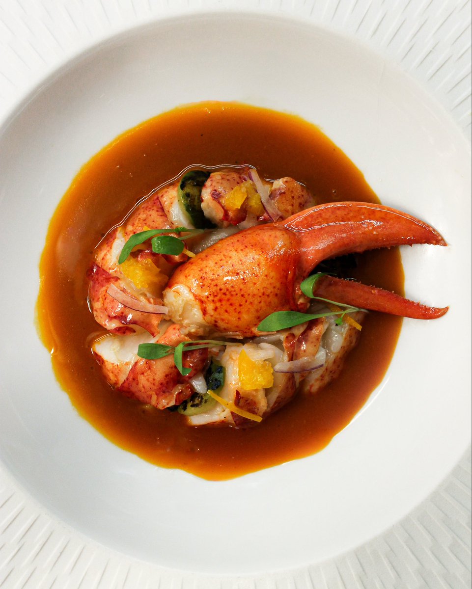 Steamed Lobster; Kumquat and Charred Cucumber, Spiced Shellfish-Citrus Broth